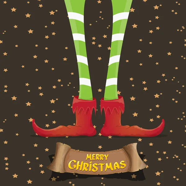 Merry Xmas card met cartoon elfs benen — Stockvector