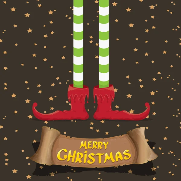 Merry christmas card with cartoon elfs legs — Stock Vector