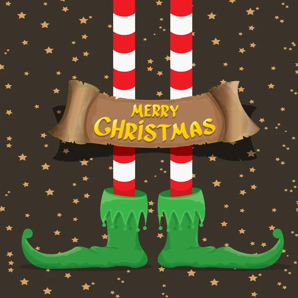 Merry christmas card med tecknad elfs ben — Stock vektor
