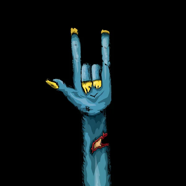 Zombie mano muestra rock n roll gesto — Vector de stock