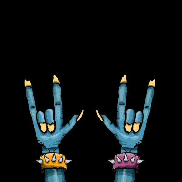 Zombie hand shows rock n roll gesture — Stock Vector