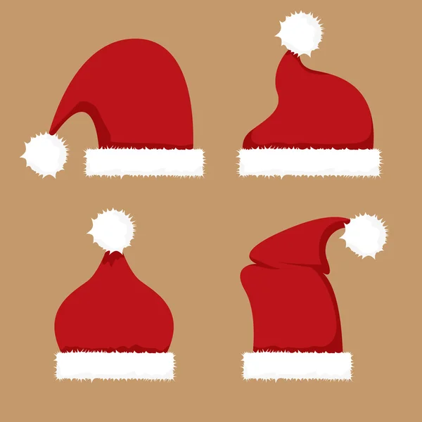 Red Santa hat icon set. — Stock Vector