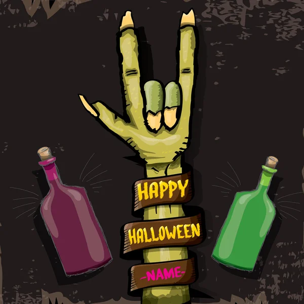 Happy halloween vector card with zombie hand. — Stock Vector