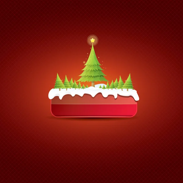 Kerst vector rode knop met kerstboom — Stockvector