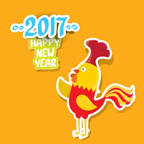 Vektor tahun baru 2017 dengan kartun ayam lucu - Stok Vektor