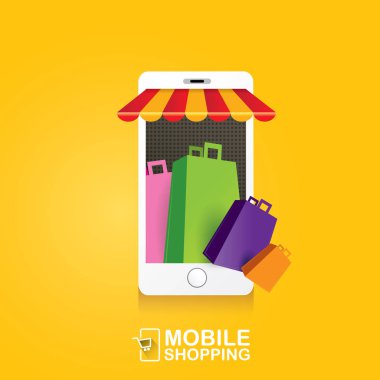Online Mobil alışveriş kavramı arka plan.