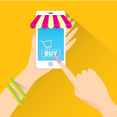 Online Mobil alışveriş kavramı arka plan.