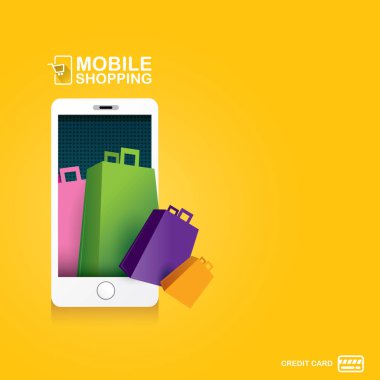Online Mobil alışveriş kavramı arka plan.