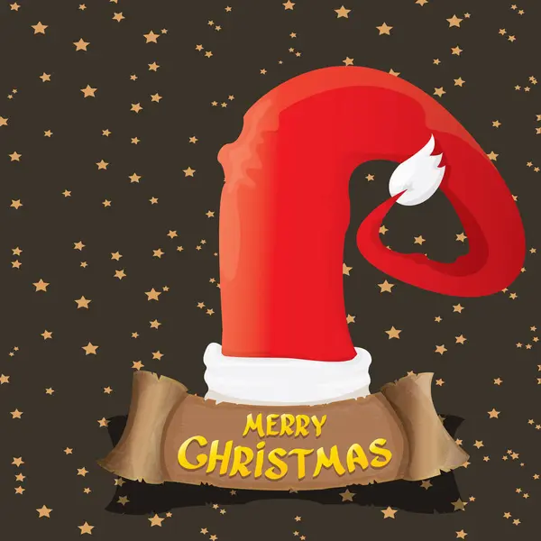 Vector red Santa hat greeting text Merry Christmas — Stock Vector