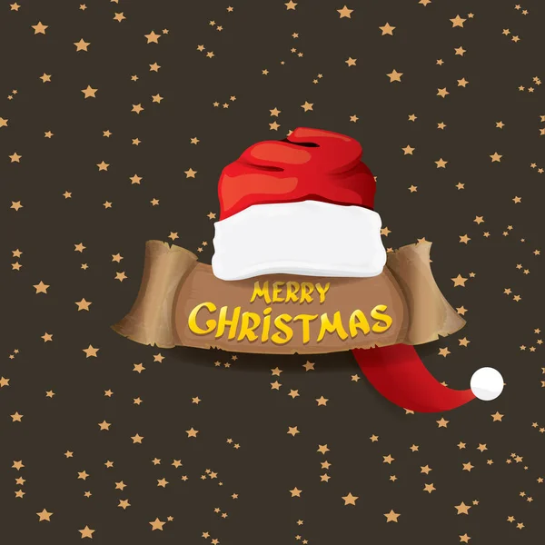 Vecteur rouge chapeau Père Noël texte de salutation Joyeux Noël — Image vectorielle