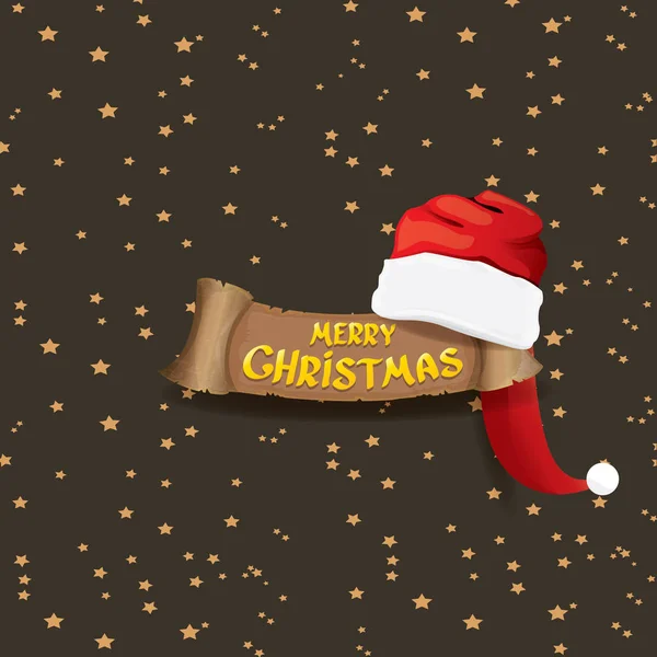 Vecteur rouge chapeau Père Noël texte de salutation Joyeux Noël — Image vectorielle