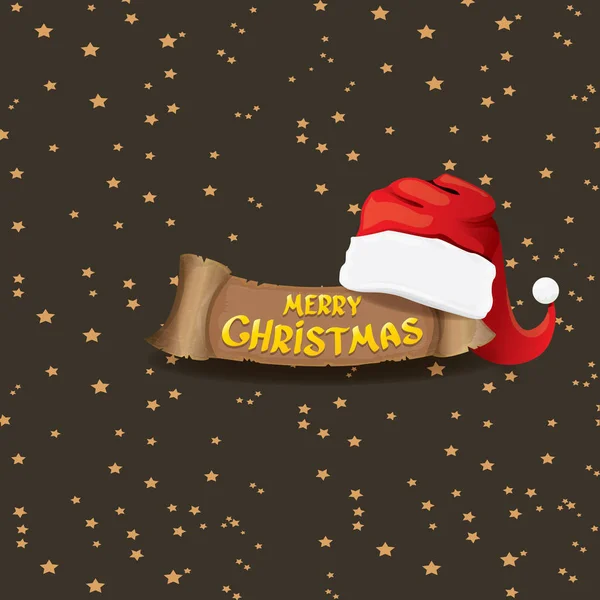 Vector red Santa hat greeting text Merry Christmas — Stock Vector