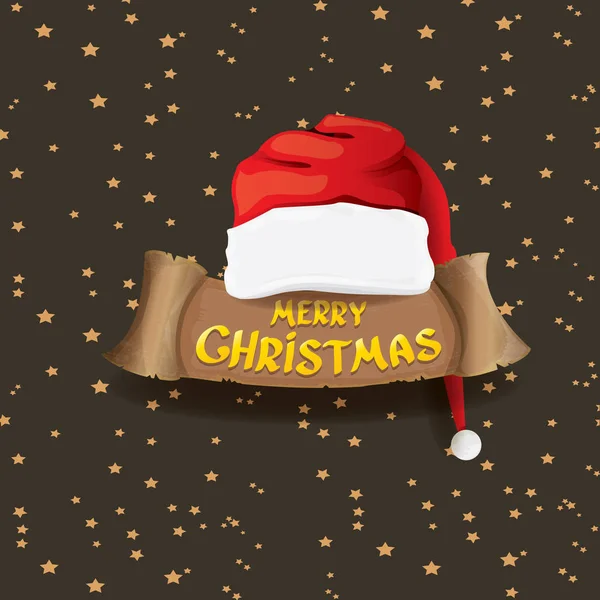 Vecteur rouge chapeau Père Noël texte de salutation Joyeux Noël — Image vectorielle