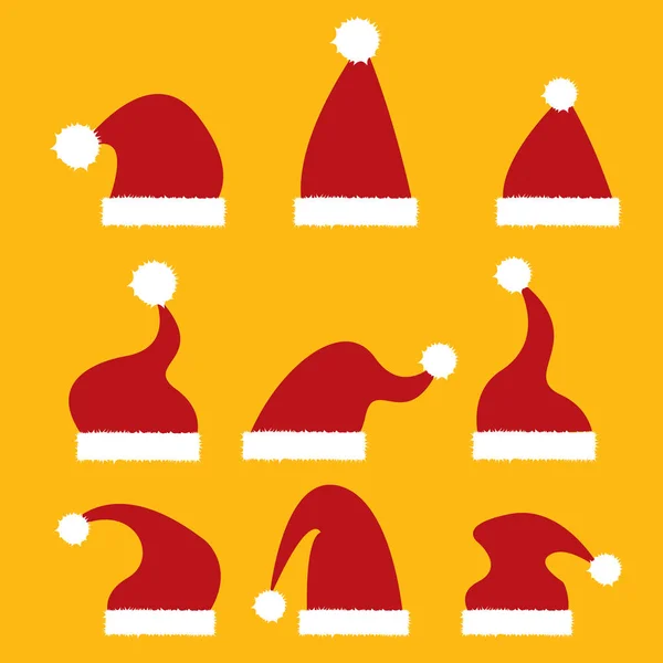 Vector red Santa hat icon set. — Stock Vector