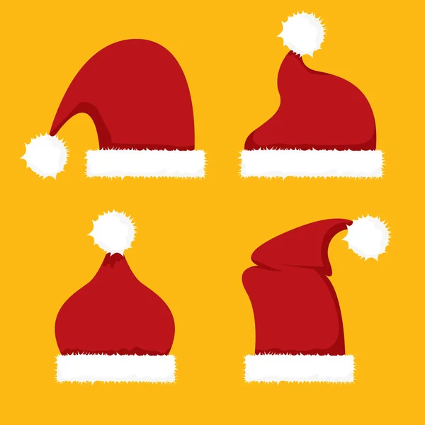 Vecteur rouge Santa chapeau icône ensemble . — Image vectorielle