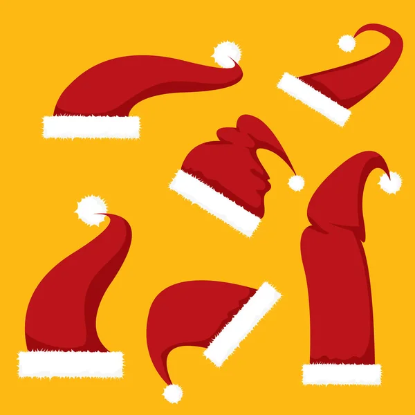 Vector red Santa hat icon set. — Stock Vector