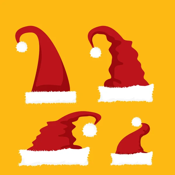 Vector red Santa hat icon set. — Stock Vector