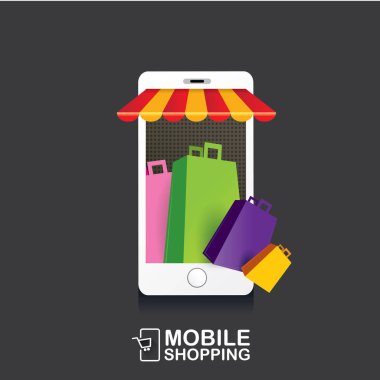 Online Mobil alışveriş kavramı arka plan.