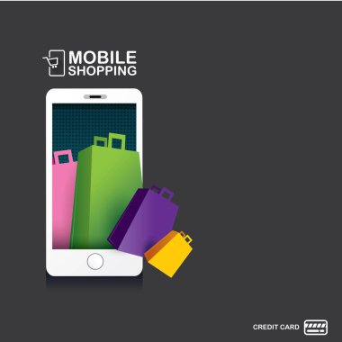 Online Mobil alışveriş kavramı arka plan.