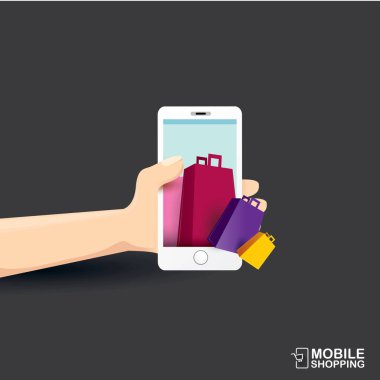 Online Mobil alışveriş kavramı arka plan.
