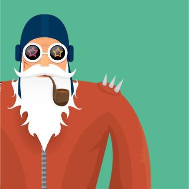 Motorcu vektör Noel Baba sigara boru ile.