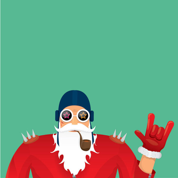 vector biker santa claus with smoking pipe.