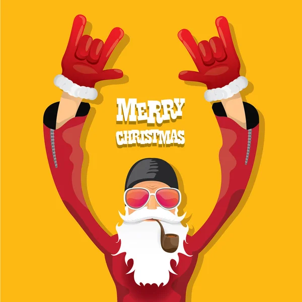 Vector motorista santa claus con pipa humeante . — Vector de stock