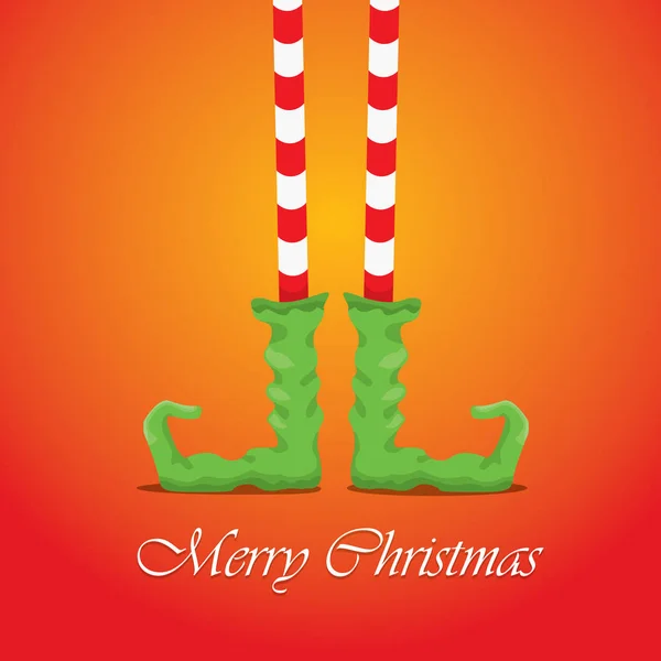 Vector merry christmas card with cartoon elfs legs — Stock Vector