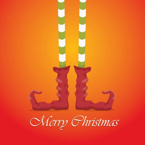 Vector merry christmas card with cartoon elfs legs — Stock Vector