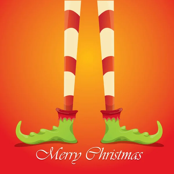 Vektor frohe Weihnachten Karte mit Cartoon-Elfen Beine — Stockvektor