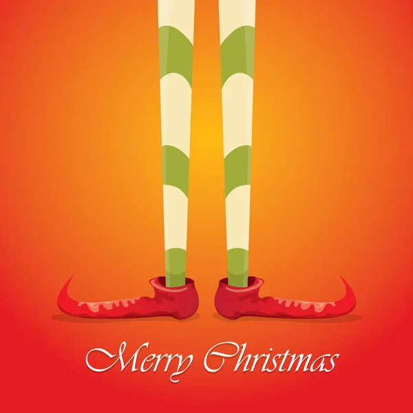 Vector feliz tarjeta de Navidad con dibujos animados elfos piernas — Vector de stock
