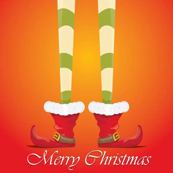 Vector merry christmas card with cartoon elfs legs — Stock Vector