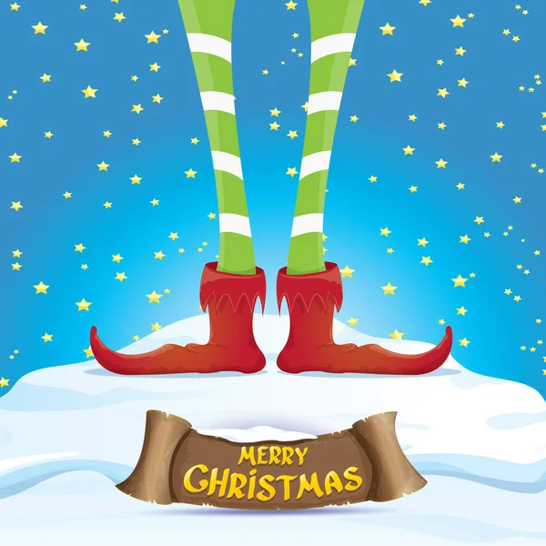Vetor alegre cartão de Natal com elfos desenhos animados — Vetor de Stock