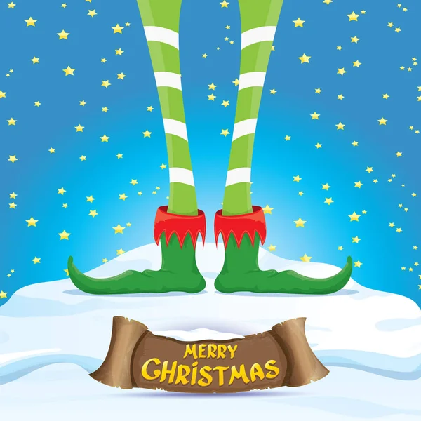 Vektor vidám karácsonyi kártya cartoon elfs — Stock Vector