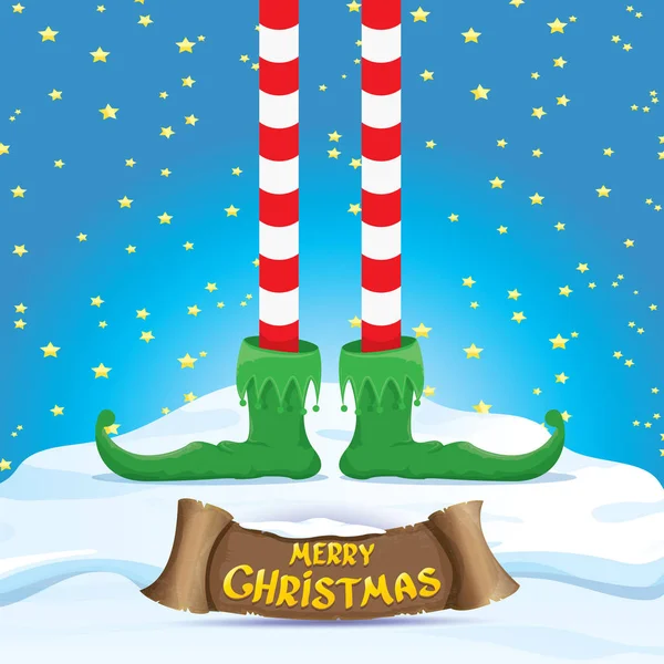 Scheda vettoriale Buon Natale con elfi dei cartoni animati — Vettoriale Stock