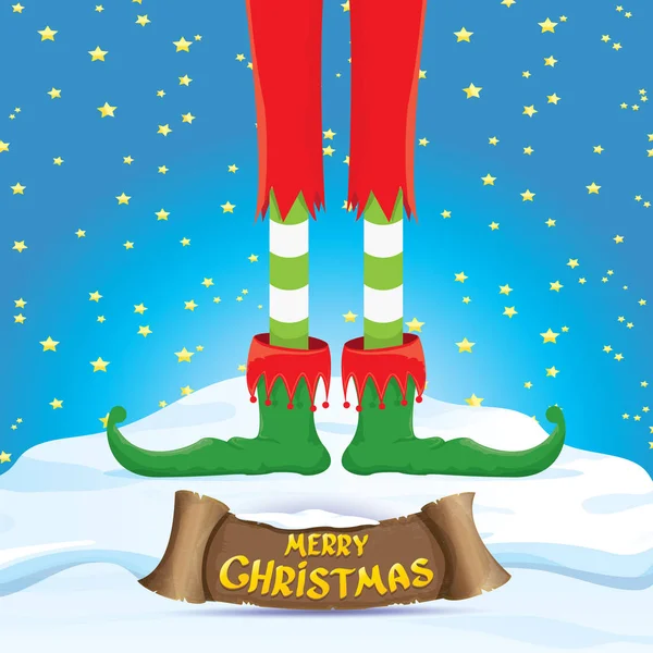 Vector vesel carte de Crăciun cu elfi de desene animate — Vector de stoc