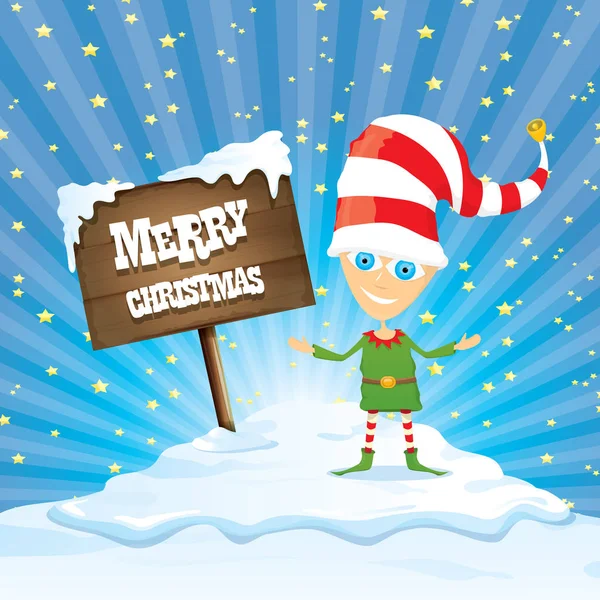 Vecteur dessin animé joyeux elfe de Noël sur le pôle nord — Image vectorielle