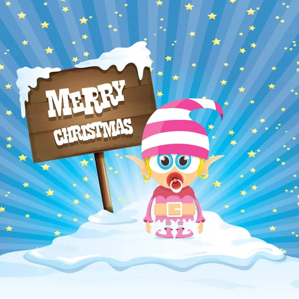 Vektor-Cartoon Frohe Weihnachten Elfe am Nordpol — Stockvektor