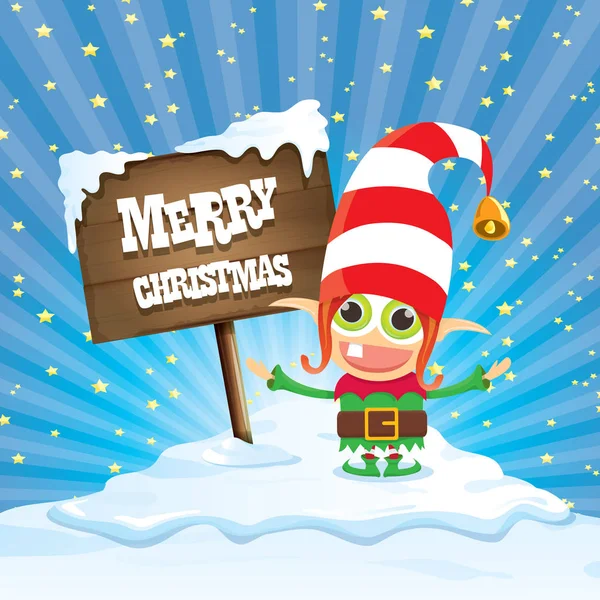 Vektor tecknad merry Christmas elf på Nordpolen — Stock vektor