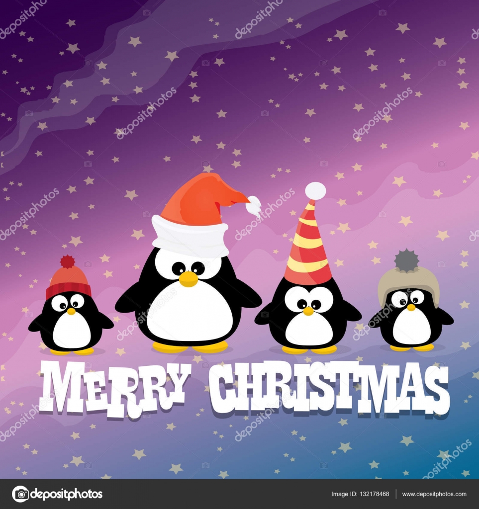 Merry Christmas Card With Penguins Set Stock Vector C Zm1ter 132178468