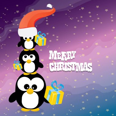 neşeli Noel kartı ile penguenler koymak.
