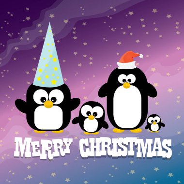 neşeli Noel kartı ile penguenler koymak.