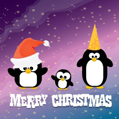 neşeli Noel kartı ile penguenler koymak.