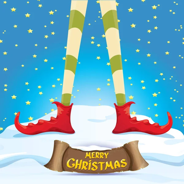 Vetor alegre cartão de Natal com elfos desenhos animados — Vetor de Stock
