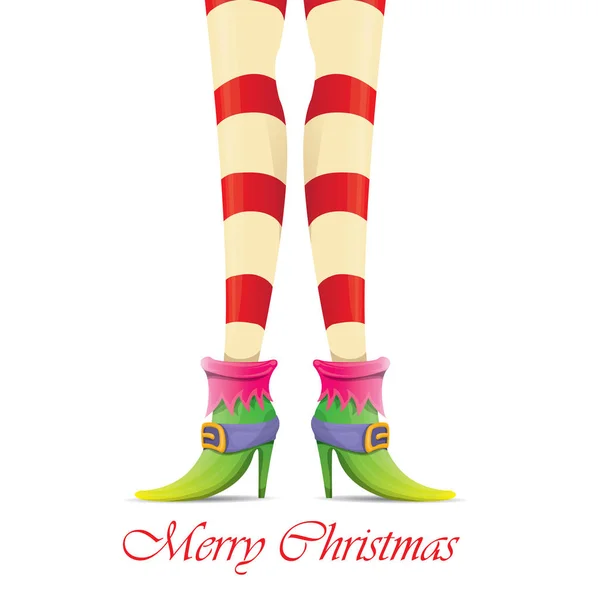 Διάνυσμα κάρτα Χριστουγέννων με με ξωτικό κορίτσια πόδια — Διανυσματικό Αρχείο