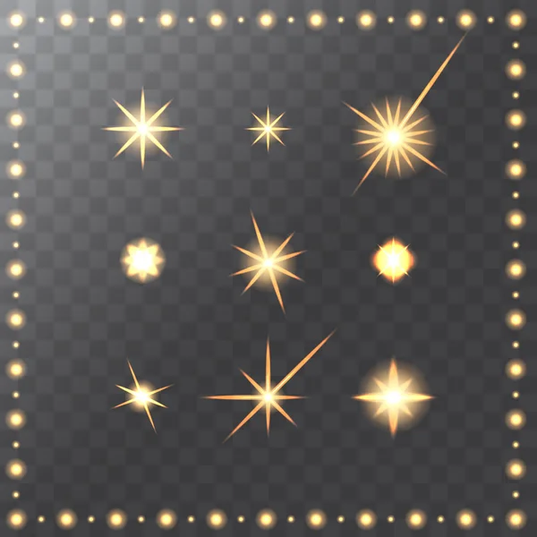 Set de brillantes estrellas de navidad doradas y alegres — Archivo Imágenes Vectoriales