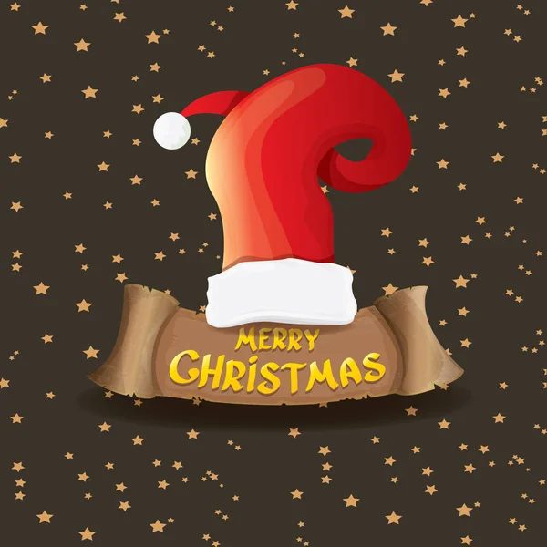 Vektor piros Santa kalap üdvözlő szöveg boldog karácsonyt — Stock Vector