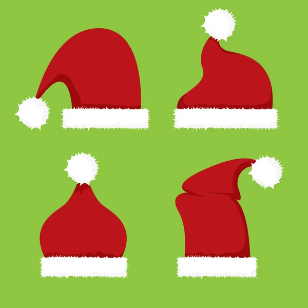 Vecteur dessin animé rouge santa claus collection chapeau — Image vectorielle