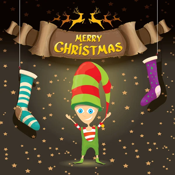 Vector cartoon cute merry Christmas elf — Stock Vector