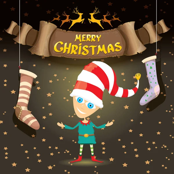 Vector cartoon cute merry Christmas elf — Stock Vector